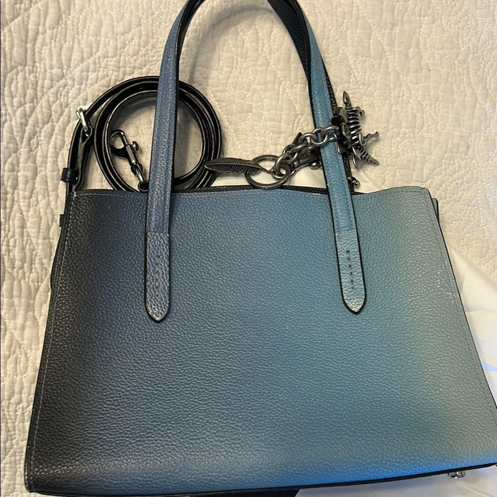 Coach Blue Leather Satchel with Silver Accents - Picture 8 of 11
